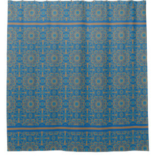 Duschvorhang aus Blau und Kupfer