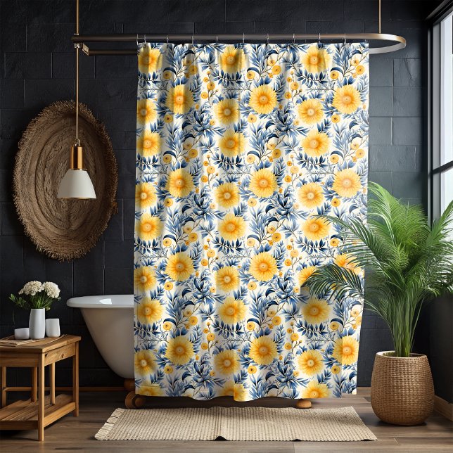 Duschvorhang aus gelbem Blumenmotiv (Von Creator hochgeladen)