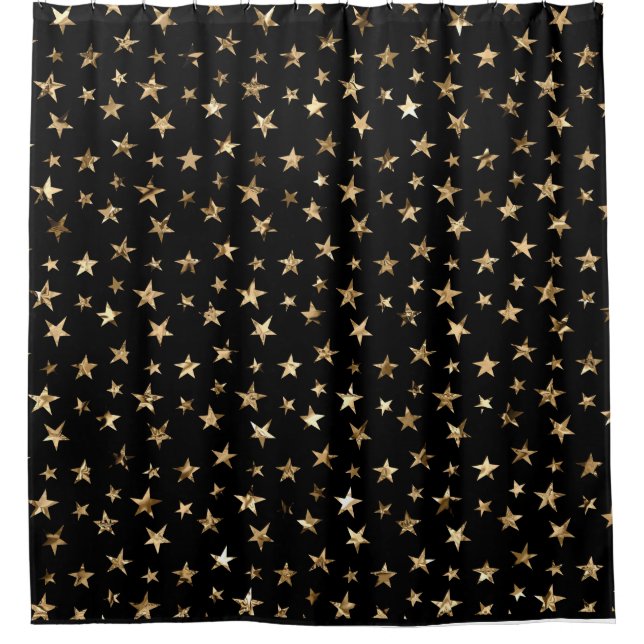 Duschvorhang aus Gold-Metallic-Stars (Vorderseite)