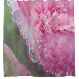 Duschvorhang aus Korallen, Gras und Peony-pink-Blü