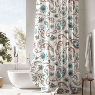 Duschvorhang aus Luxus-Blau und Weiß-Paisley