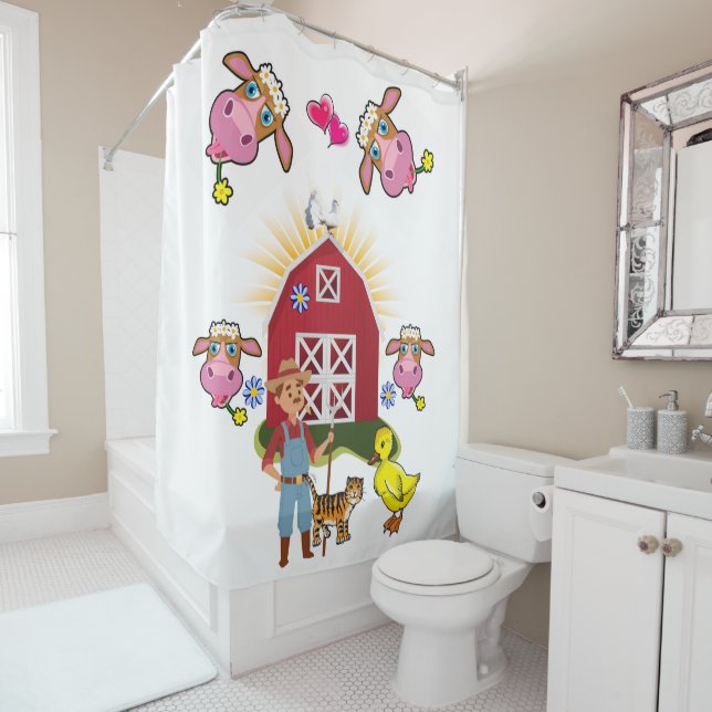 Duschvorhang Bauer Farm Haus Gelbe Enten Kühe (Beispiel)