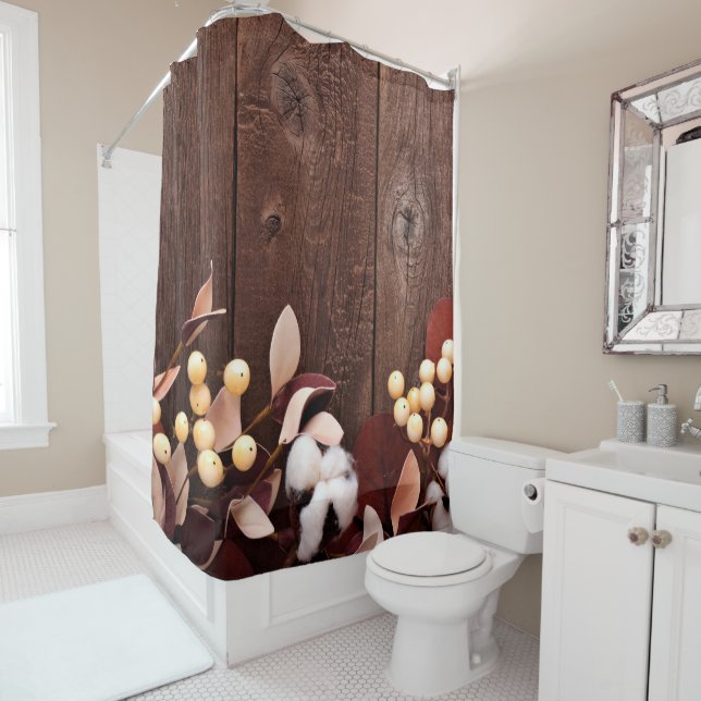 Duschvorhang-Baumwollzweig auf Dunkelholz-Stem-Cou Duschvorhang (Beispiel)