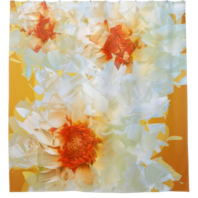 Duschvorhang Blume Weiß Orange Kubist (Vorderseite)