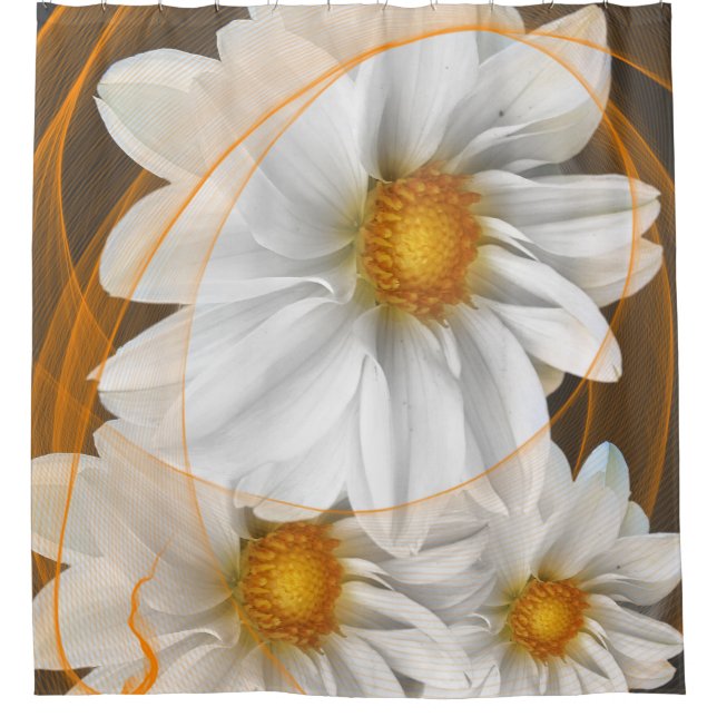 Duschvorhang Blume Weiß Schwarz Orange (Vorderseite)