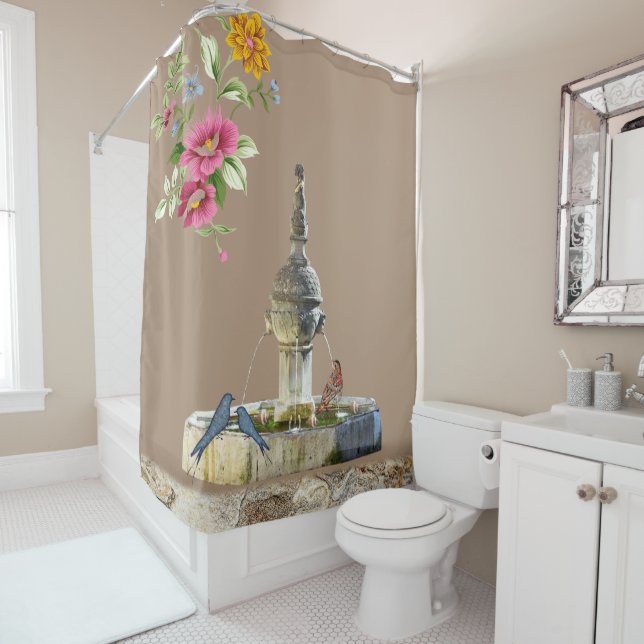 Duschvorhang Blumengesteine Beige (Beispiel)