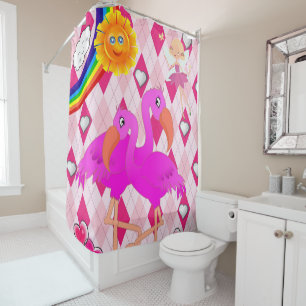 Duschvorhang Flamingo Fee Sonne Regenbogen