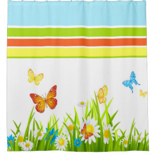 Duschvorhang/Frühlings-Schmetterlinge und Blumen Duschvorhang