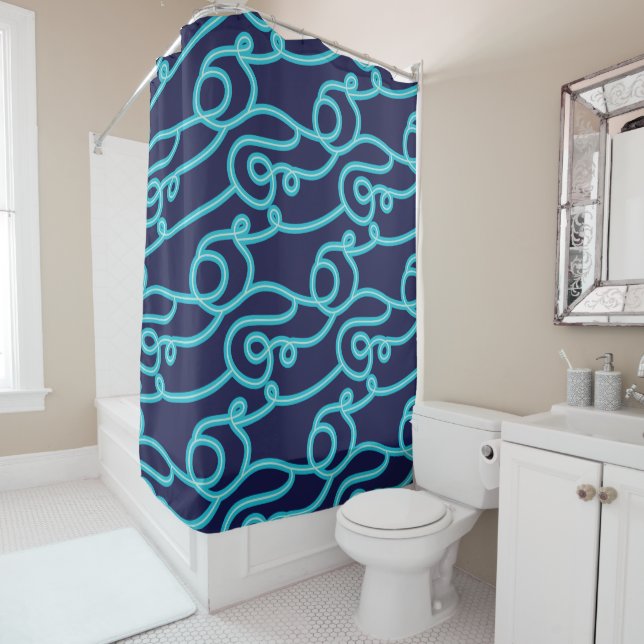 Duschvorhang für aquamarin- und Navy-Blue-Beach-Th (Beispiel)