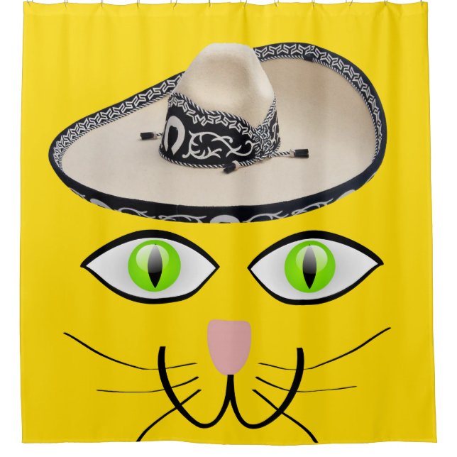 Duschvorhang Gelbe Katze Sombrero (Vorderseite)