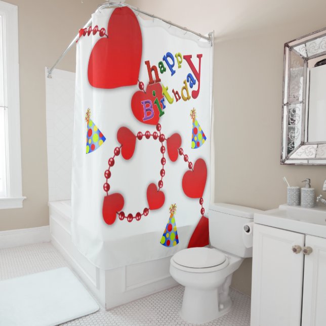 Duschvorhang glücklich Geburtstag Red Hearts (Beispiel)