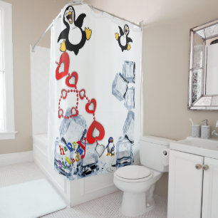 Duschvorhang Happy Birthday Pinguin