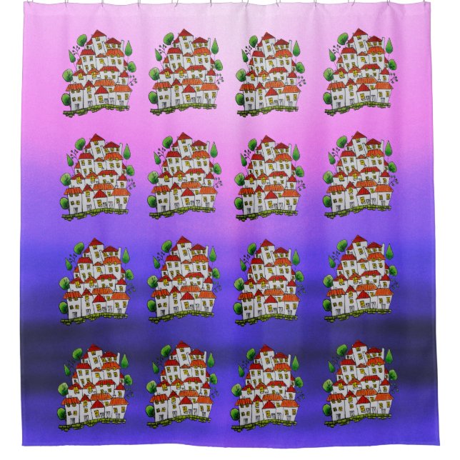 Duschvorhang (Häuser Doodle - handgezeichnet) (Vorderseite)