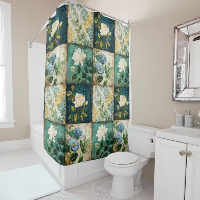 Duschvorhang im Vintage-Patchwork-Stil (Beispiel)