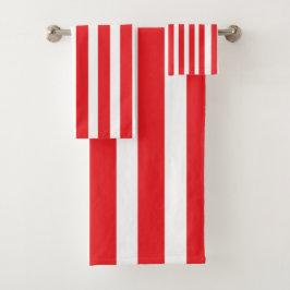 Duschvorhang in Rot und Weiß Badhandtuch Set
