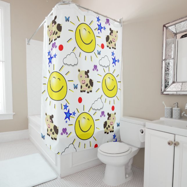 Duschvorhang Kuh Sun Wolken Sterne (Beispiel)
