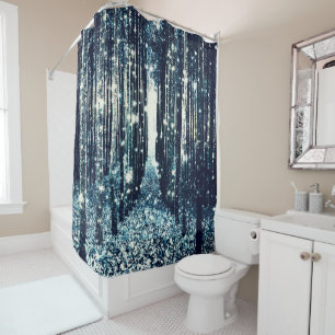 Duschvorhang : Magischer Wald Teal Graue Eleganz