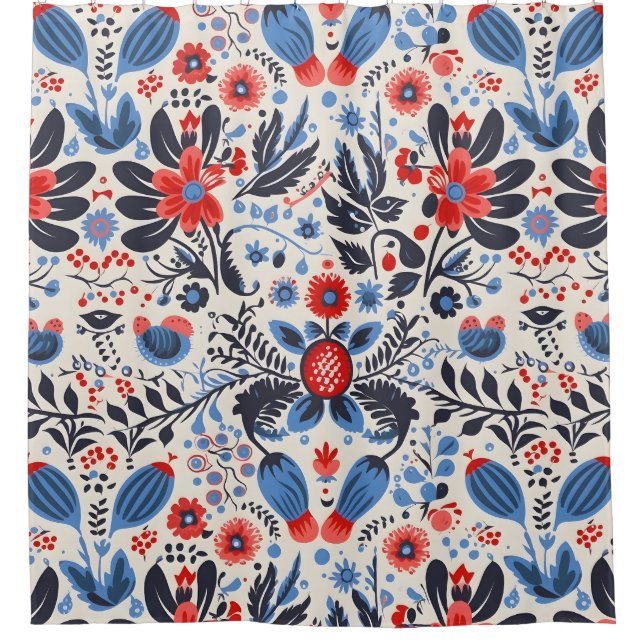 Duschvorhang mit Blumenmotiven aus Leichtvolkskuns (Vorderseite)