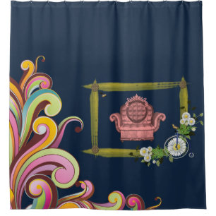 Duschvorhang mit dunklem Blumenmotiv