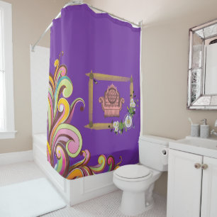 Duschvorhang mit dunklem Blumenmotiv lila