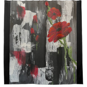 Duschvorhang mit grauem und rotem Mohnblumen (Rose
