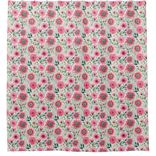 Duschvorhang mit rosa und grünem Blumenmotiv (Vorderseite)