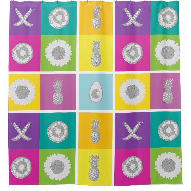 Duschvorhang mit spielenden Farbblockquadraten (Vorderseite)