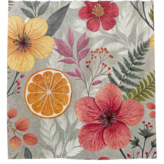 Duschvorhang mit tropischem Flair und Zitrusfrücht (Vorderseite)
