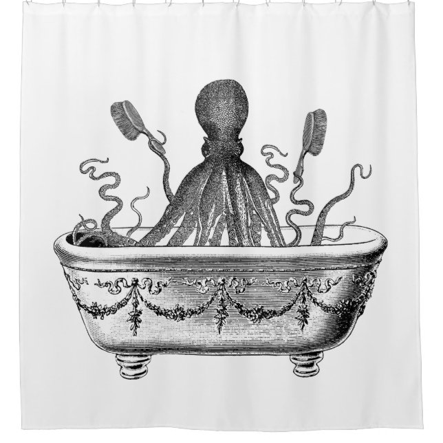 Duschvorhang mit Vintager Krake im Bad (Vorderseite)