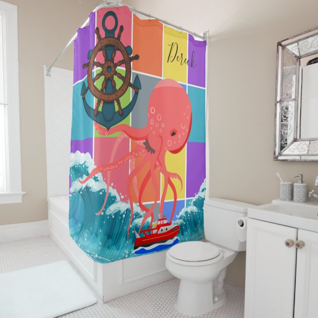 Duschvorhang Octopus Beach Waves farbige Blöcke (Beispiel)