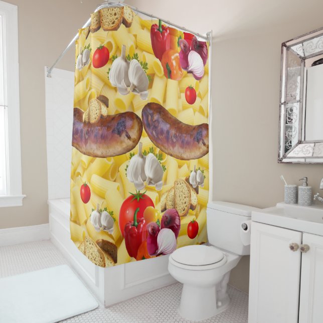 Duschvorhang Pasta Brötchen Olivenöl (Beispiel)