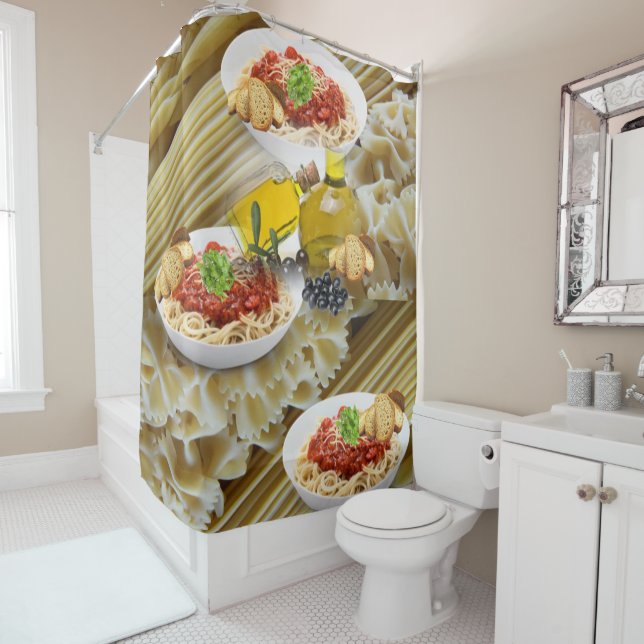Duschvorhang Pasta Sauce Olivenöl Brot (Beispiel)