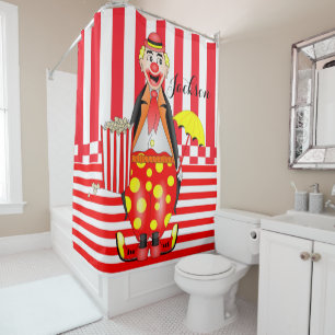 Duschvorhang Red White Popcorn Clown Streifen