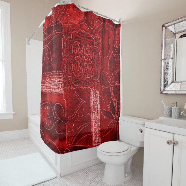 Duschvorhang rot florale Patchwork Printwerbung (Beispiel)