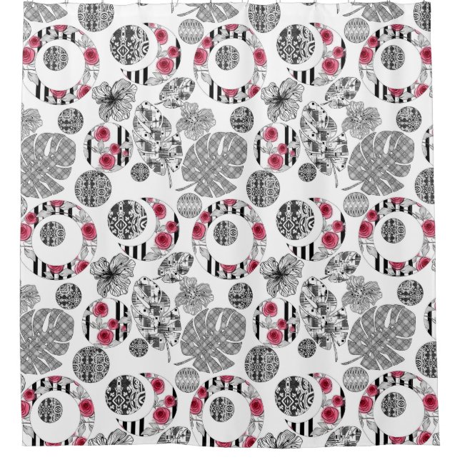 Duschvorhang, rot und schwarz, Fliesen, Patchwork Duschvorhang (Vorderseite)