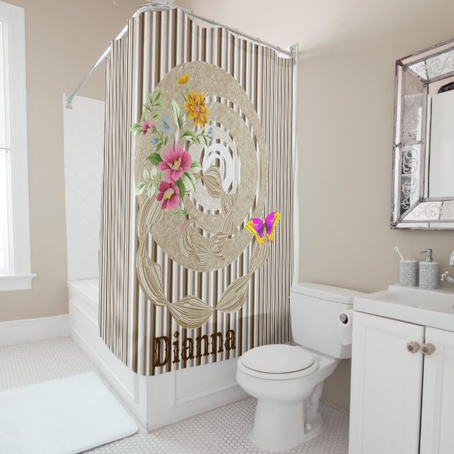 Duschvorhang Schmetterling Blumenbraun Streifen (Beispiel)