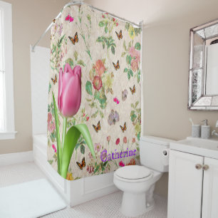 Duschvorhang Schmetterling Pink Tulip Blütenblume