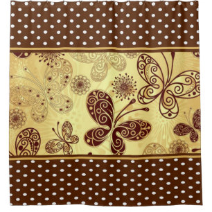 Duschvorhang/Schmetterlinge, Blume und Polka-Punkt Duschvorhang