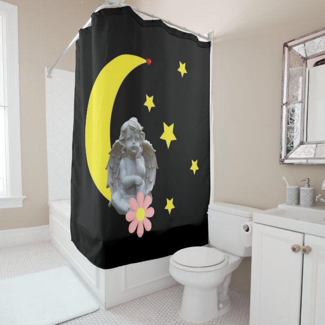 Duschvorhang schwarz gelben Mond Stars Engel (Beispiel)