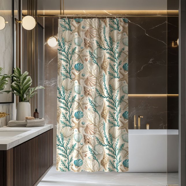 Duschvorhang Strand Ivory und Blau, Küstenstil (Seaside Shower Curtain Ivory and Blue Coastal Vibe)