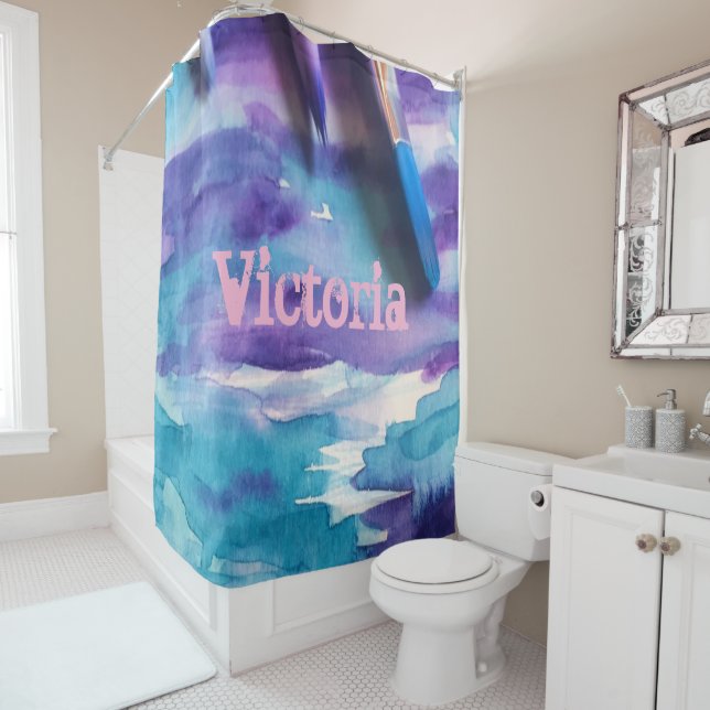 Duschvorhang Wasserfarben Blau (Beispiel)