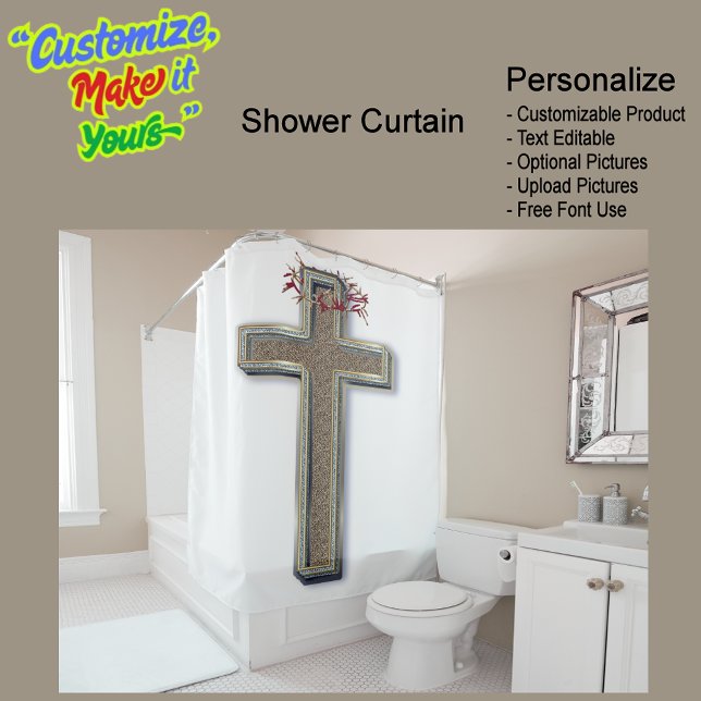 Duschvorhang weiß Hintergrund (Cross Biblical Shower Curtain Featuring White Background.)