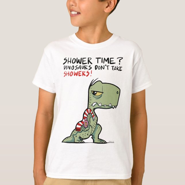 Duschzeit? Funny Towel T-Rex Dinosaur Cartoon T-Shirt (Vorderseite)