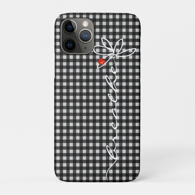 duselig atmen Text mit Lady Bug auf Gingham Case-Mate iPhone Hülle (Rückseite)