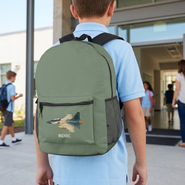 Düsenjäger-Flugzeug Grün Luftfahrt Junge Custom Bedruckter Rucksack (Von Creator hochgeladen)