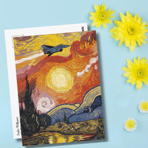 Düsenjäger Flugzeug Van Gogh Luftfahrt Geburtstag Postkarte