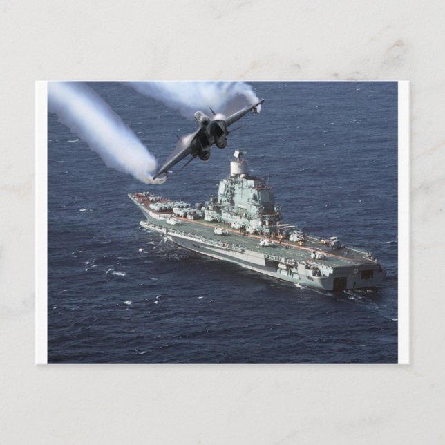 Düsenjäger über Marine-Schiff Postkarte (Vorderseite)