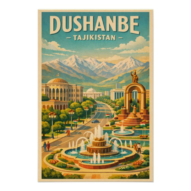 Dushanbe, Tadschikistan Reise Retro 2026 Poster (Vorderseite)