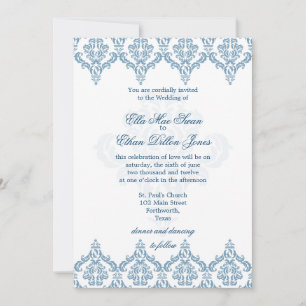 Dusk Blue and White Damask Hochzeitsaufenthalte Einladung