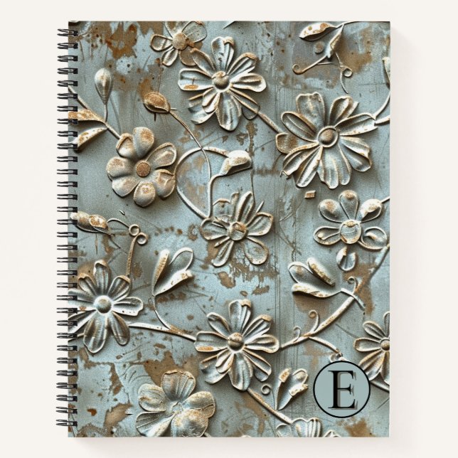 Dusk Blue Gold Floral MetaSpiral Notebook - Custom Notizbuch (Vorderseite)